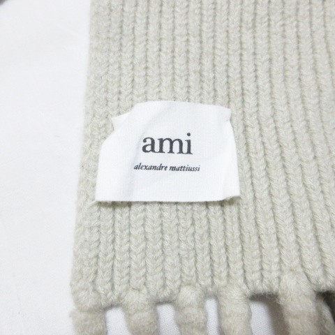 【中古】アミ アレクサンドル マテュッシ マフラー ウール フリンジ ワンポイント ベージュ /X メンズ レディース_7
