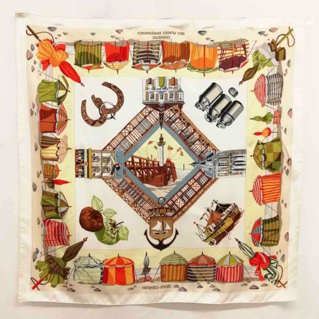 HERMES エルメス カレ90 スカーフ カレ90 鳥 昆虫モチーフ スカーフ