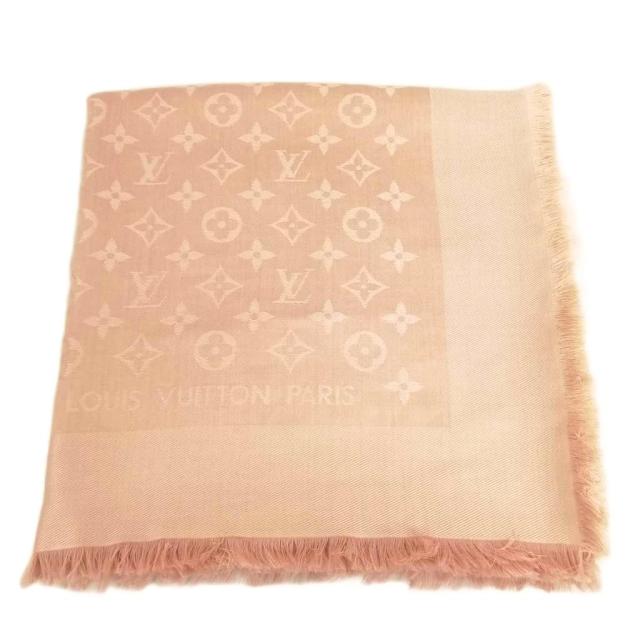 【中古】ルイヴィトン LOUIS VUITTON 402336 モノグラム ストール ショール 大判  シルク ウール ピンクベージュ系