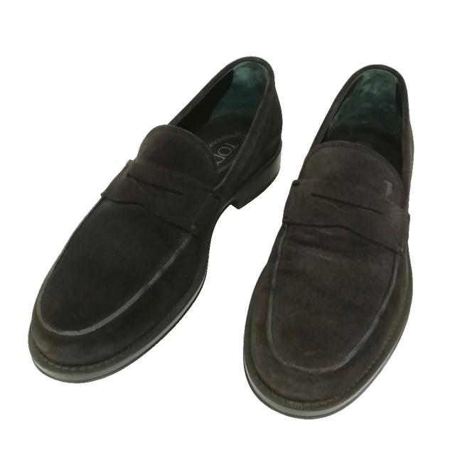 【中古】トッズ TOD'S コイン ペニー ローファー スリッポン レザー シューズ スウェード 7 ブラック系 メンズ