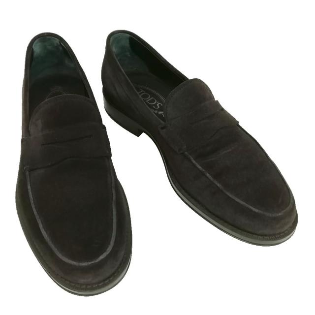 【中古】トッズ TOD'S コイン ペニー ローファー スリッポン レザー シューズ スウェード 7 ブラック系 メンズ_1