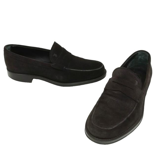 【中古】トッズ TOD'S コイン ペニー ローファー スリッポン レザー シューズ スウェード 7 ブラック系 メンズ_2