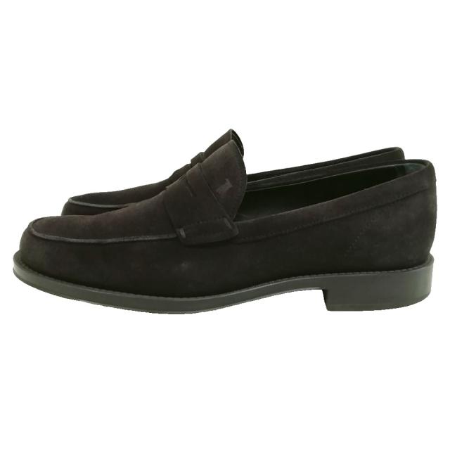 【中古】トッズ TOD'S コイン ペニー ローファー スリッポン レザー シューズ スウェード 7 ブラック系 メンズ_4