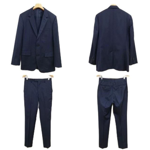 【中古】ポールスミス PAUL SMITH ゼニア生地 ストライプ シングル 2B スーツ セットアップ M ネイビー_1