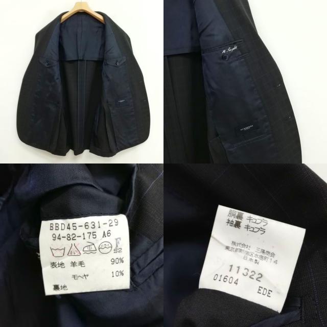 【中古】バーバリー ロンドン チェック シングル スーツ セットアップ ジャケット スラックス 春夏 A6 ブラック系_5