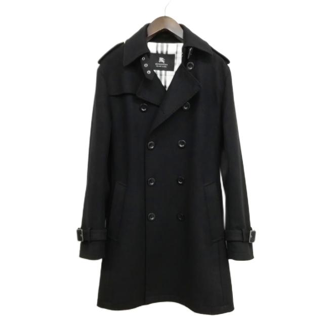 【中古】バーバリーブラックレーベル BURBERRY BLACK LABEL メルトン ウール トレンチコート L ブラック メンズ