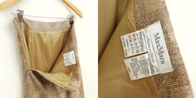 【中古】マックスマーラ 白タグ グレンチェック スカート スーツ セットアップ ウール カシミヤ 40 ベージュ系_8