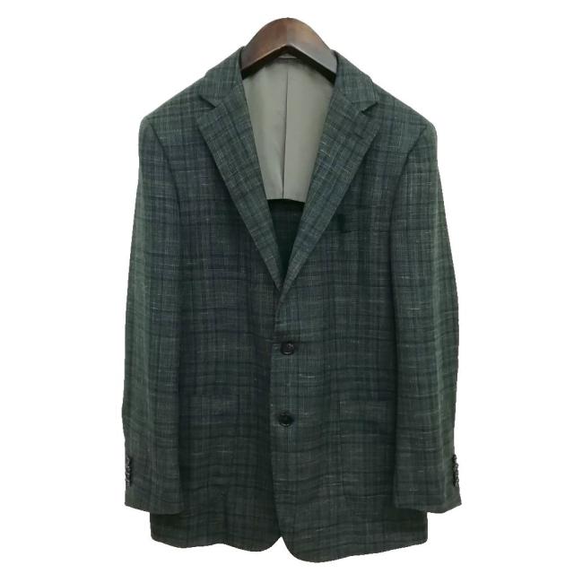【中古】バーニーズニューヨーク MADISON ゼニア生地 チェック ジャケット テーラード ブレザー シルク リネン混 46
