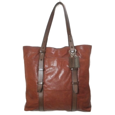 【中古】コーチ COACH レザートートバッグ 70278 肩掛け 鞄 A4収納 チャーム 茶 ブラウン /X メンズ