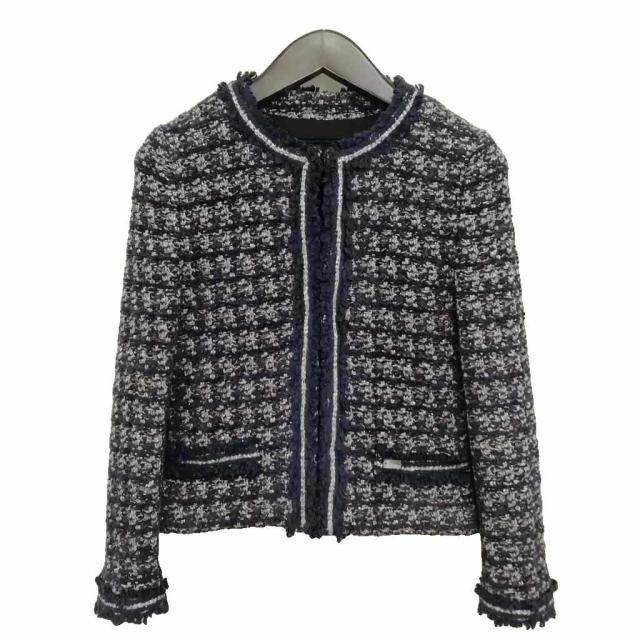 【中古】フォクシー ブティック FOXEY BOUTIQUE 35086 Marshmallow Tweed ツイード ノーカラー ジャケット 38