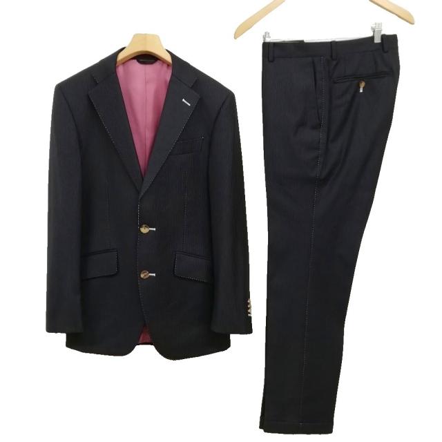 【中古】azabu tailor 麻布テーラー 150's ロロピアーナ生地 ストライプ スーツ セットアップ 44 / 76 ブラック