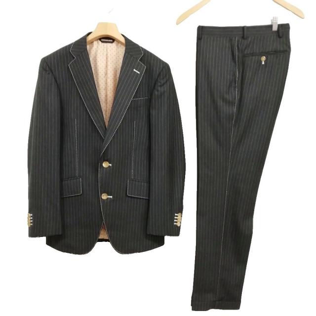 【中古】azabu tailor 麻布テーラー スキャバル SCABAL生地 ストライプ スーツ セットアップ 44 / 76 チャコール