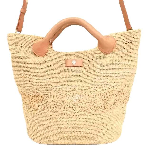 【中古】ヘレンカミンスキー HELEN KAMINSKI 2way ラフィアバッグ トートバッグ ショルダーバッグ ベージュ系
