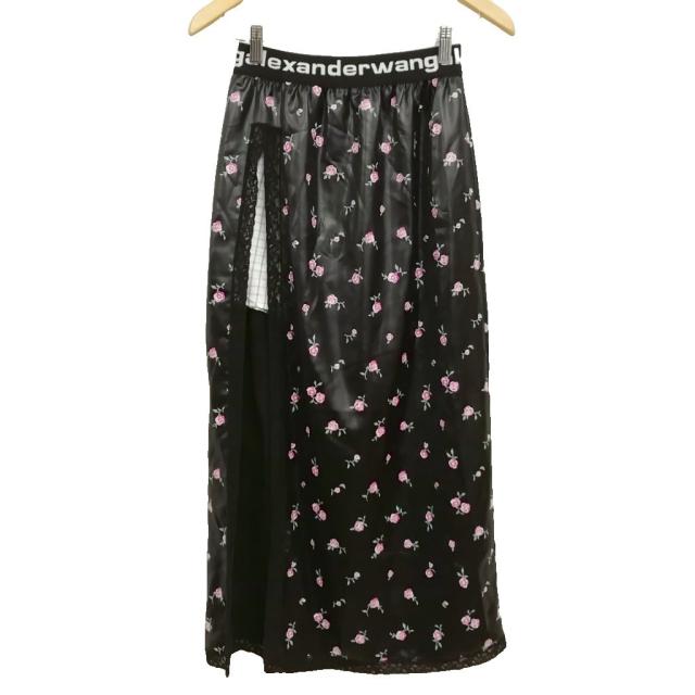 【中古】アレキサンダーワン ALEXANDER WANG ハイスリット レイヤード ロング スカート XS ブラック レディース