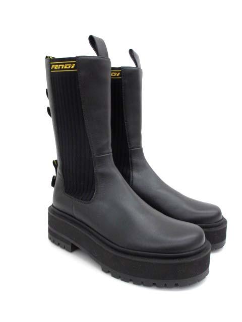 ：美品 フェンディ 8T8068 カーフスキン×ニット ミドル丈ブーツ 35 フェンディ FENDI 8T8068 カーフスキン×ニット ミドル丈ブーツ 35