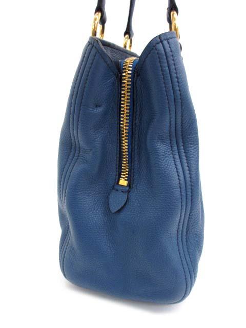 美品 MIUMIU トートバッグ ヴィッテロ レザー ネイビー 大容量