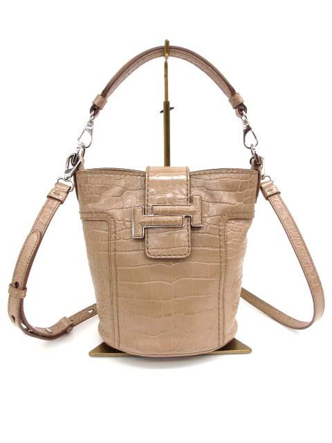 美品 トッズ TOD'S ダブルT クロコ型押しバケットバッグ ショルダーバッグ 中古】トッズ TOD'S ダブルT クロコ型押しバケットバッグ ショルダー