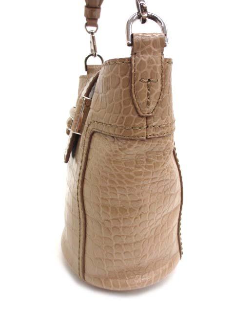 美品 トッズ TOD'S ダブルT クロコ型押しバケットバッグ ショルダーバッグ 中古】トッズ TOD'S ダブルT クロコ型押しバケットバッグ ショルダー
