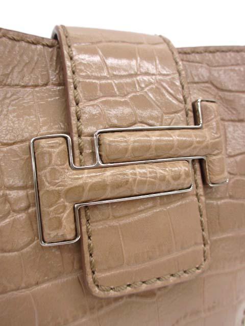 中古】トッズ TOD'S ダブルT クロコ型押しバケットバッグ ショルダー