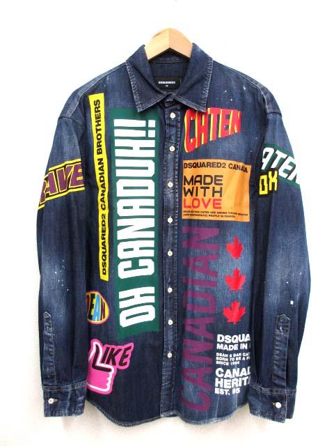 美品 ディースクエアード S74DM0505 グラフィックプリント デニムシャツ 中古】ディースクエアード DSQUARED2 S74DM0505 グラフィックプリント
