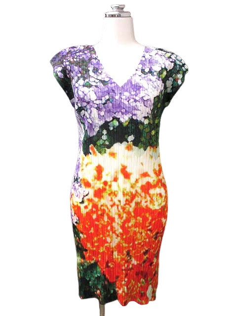 【中古】プリーツプリーズ PLEATS PLEASE イッセイミヤケ 紫陽花 ミニ ワンピース 3 PP13-JT527 レディース