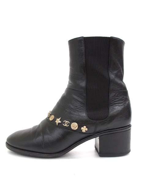 【中古】シャネル CHANEL G30161 アイコンスタッズ付き サイドゴアブーツ 36 メンズ