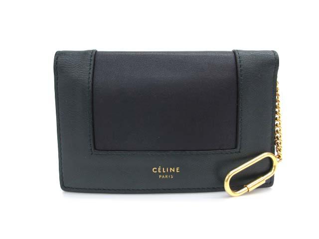 【中古】セリーヌ CELINE コイン＆カードパースオンチェーン フレーム カードケース レディース
