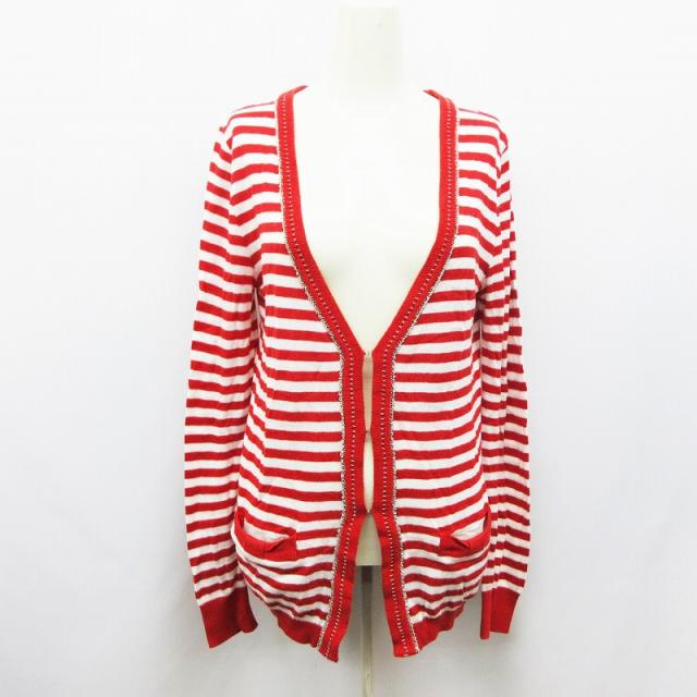 中古 ロイスクレヨン Lois Crayon ニット カーディガン 長袖 Vネック ボーダー 綿 コットン M レッド ホワイトの通販はau Wowma ブランド古着のベクトル