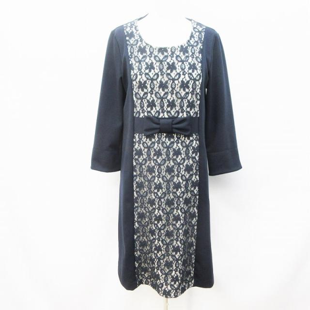 中古 ギャラリービスコンティ Gallery Visconti ワンピース 長袖 膝丈 Uネック 花柄 レース リボン 2 M相当 紺の通販はau Pay マーケット ブランド古着のベクトル