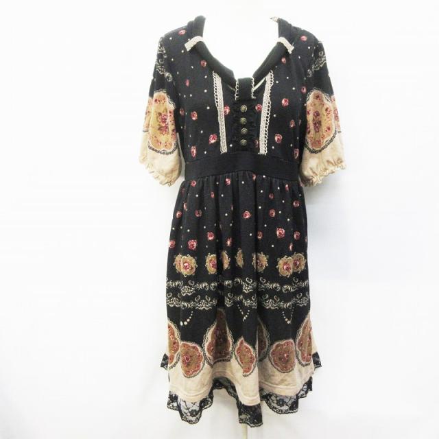 中古 アクシーズファム Axes Femme ワンピース 半袖 フリル レース 膝丈 フレア 花柄 バラ柄 M ブラック ベージュの通販はau Pay マーケット ブランド古着のベクトル
