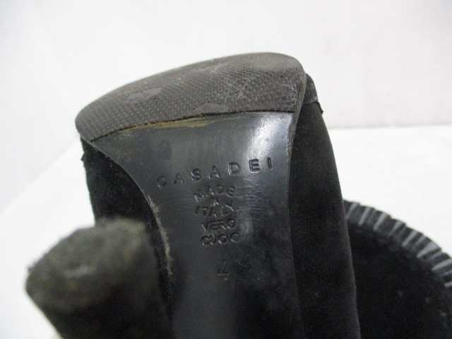 新品 CASADEI 黒 ブラック リボン フリル スエード ロングブーツ www