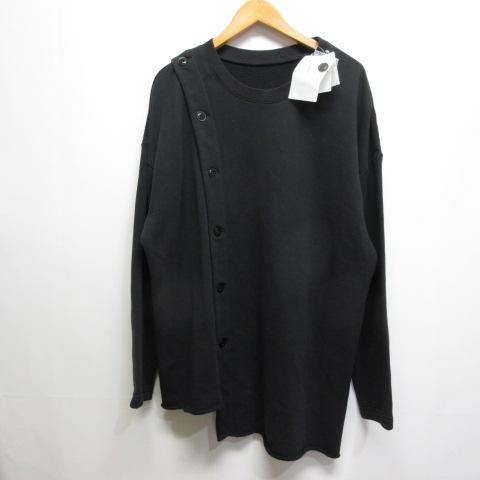 【中古】未使用品 ワイズ Y's 変形 ボタン スウェット トレーナー プルオーバー 2 黒 ブラック 長袖 タグ付き