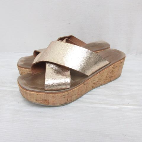 【中古】ファビオルスコーニ クロスストラップ 厚底 サンダル 36 約23cm 金 ゴールド 茶 レザー コルク 靴 シューズの通販は