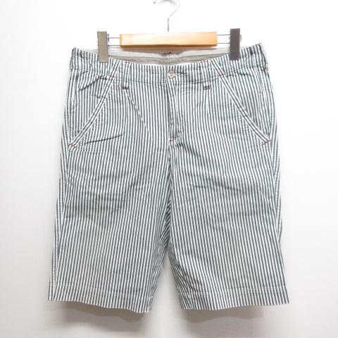 【中古】エンポリオアルマーニ EA7 ストライプ柄 ショート ハーフ パンツ XS 白×グレー ストレッチ コットンの通販は 5,336円