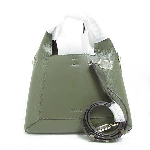 【中古】未使用 フルラ FURLA ジルダ GILDA M 2WAYショルダー トート ハンド バッグ カーキ系 レザー WB00513 BX0181