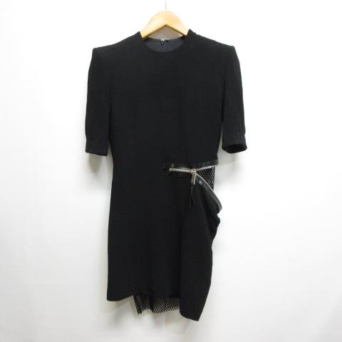 【中古】ディースクエアード DSQUARED2 ウエストジップ メッシュライニング ワンピース ドレス 40 黒 五分袖 肩パッドの通販は