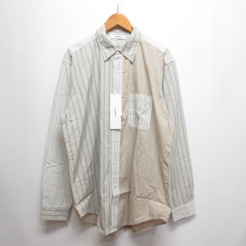 【中古】未使用品 ジョンブル JOHNBULL ストライプ柄 長袖 パネル シャツ L ベージュ JM233S03 日本製 タグ付きの通販は