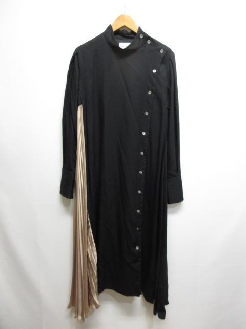 【中古】エズミ EZUMi for PARIGOT パリゴ サイドプリーツ 長袖 マキシ ワンピース F 黒 ブラック イレギュラーヘムの通販は