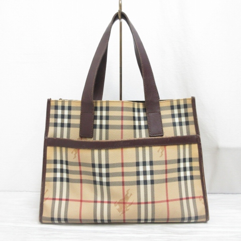 【中古】バーバリー ロンドン BURBERRY LONDON ヴィンテージ ハンド トート バッグ ノバチェック柄 PVC レザー ☆AA★