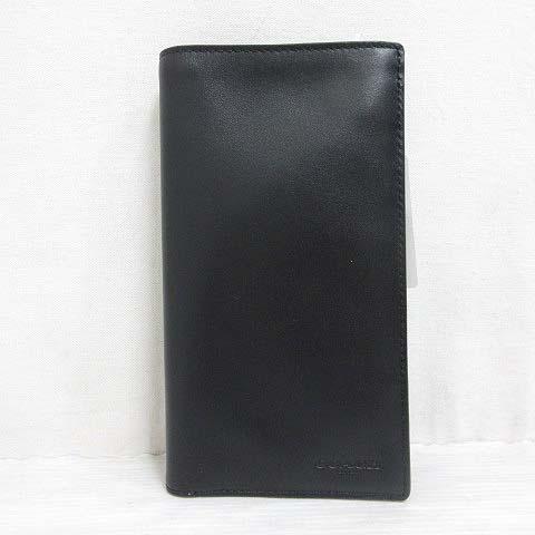 Kのロゴ付き黒レザー長財布 セール】CK ロゴプレート 2つ折りロングウォレット レザー長財布