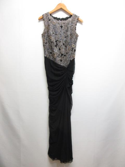 【中古】タダシショージ TADASHI SHOJI ノースリーブ ロング マキシ ドレス ワンピース 2 黒 ブラック 異素材切替え
