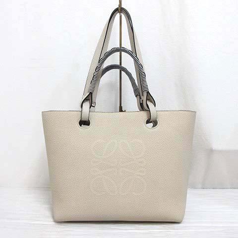 【中古】ロエベ LOEWE アナグラム トート バッグ スモール ライトグレー カーフレザー 牛革 本革 A717S72X02 ☆AA★