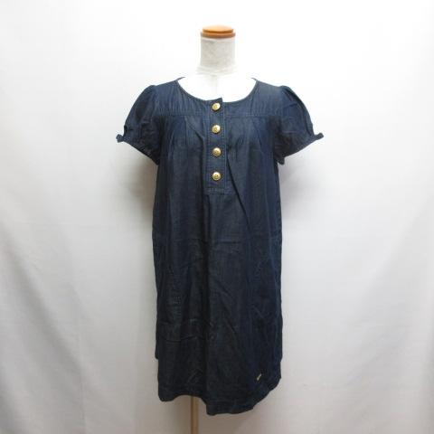 【中古】ブルーレーベルクレストブリッジ 半袖 ワンピース 金ボタン 38 インディゴ パフスリーブ ポケット有り