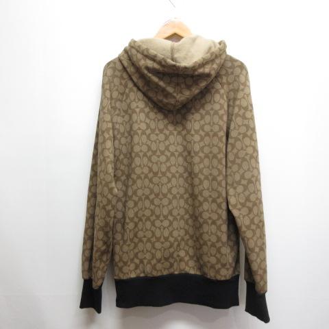 中古】コーチ COACH シグネチャー柄 ジップ パーカー 裏起毛 S 茶