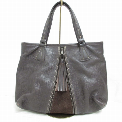 【中古】ロンシャン LONGCHAMP レザー 2WAY トート ハンド バッグ タッセル 茶 ブラウン 裏地付き フランス製 ☆AA★