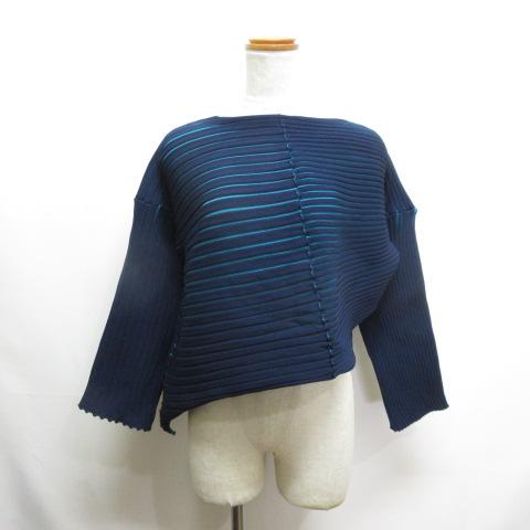 【中古】プリーツプリーズ PLEATS PLEASE アシンメトリー ニット カットソー 2 ネイビー PP01-KK751 イッセイミヤケ