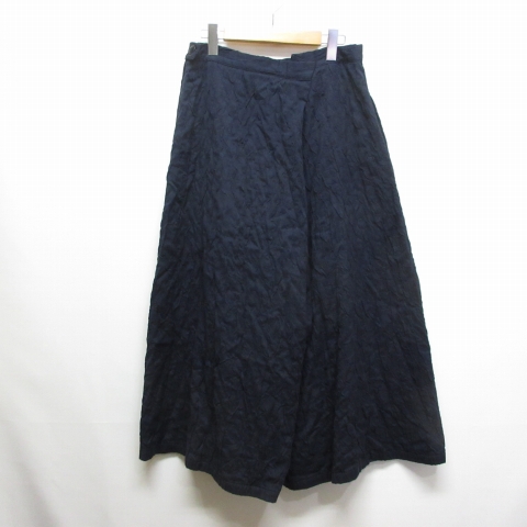 【中古】ワイズ Y's ワッシャー ワイド パンツ 2 濃紺 ネイビー シワ加工 サイドファスナー コットン ヨウジヤマモト