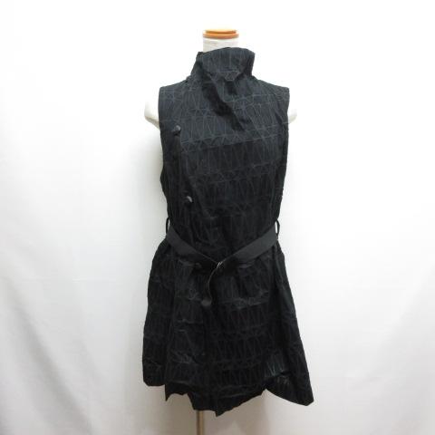 【中古】イッセイミヤケ ISSEY MIYAKE ジオメトリック ノースリーブ ワンピース ジャケット ベルト付き 2 黒 ブラック