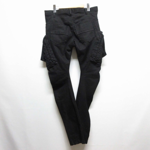 【中古】ユリウス JULIUS 10.5oz STRETCH DENIM ストレッチ デニム カーゴ パンツ ペイント加工 2 黒 807PAM6-BK