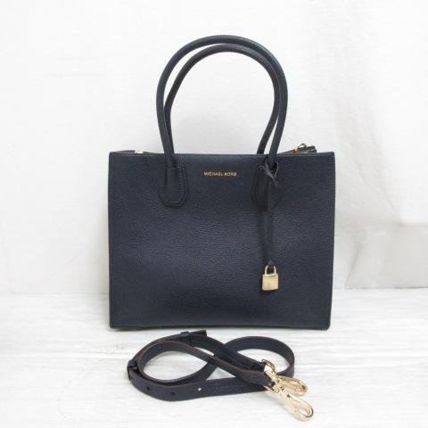 【中古】未使用品 マイケルコース MICHAEL KORS MERCER マーサー レザー トート バッグ 2WAYショルダー ネイビー 濃紺